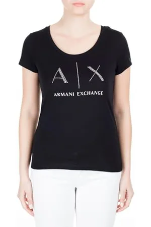 Armani Exchange Damska koszulka z logo ze strasu, czarny (Black 1200), L