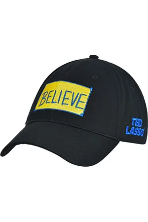 Concept One Unisex Ted Lasso Dad Hut, Believe Print Bawełna, regulowane zakrzywione rondo, czapka baseballowa, czarna, rozmiar uniwersalny, , jeden rozmiar