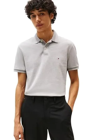 Tommy Hilfiger Męski kontrastowy kołnierz blokowy REG Polo MW0MW40688 S/S Polo, szary (Light Grey Heather), XXL, , XXL