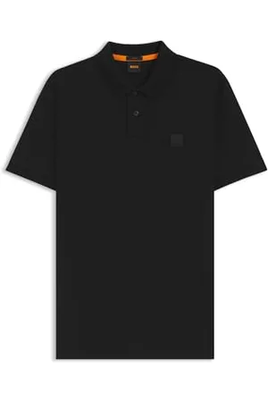 HUGO BOSS Męska koszulka polo z rozciągliwej bawełny o kroju slim fit z naszywką z logo, czarny1, XL