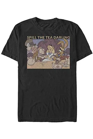 Disney Classics Unisex Alice In Wonderland-Spill The Tea Organic Short Sleeve T-Shirt, Black, L, , L