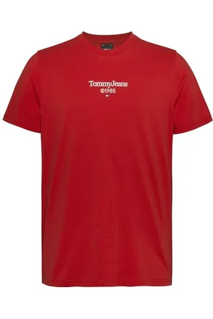 Tommy Hilfiger Męska koszulka z krótkim rękawem wąska wycięcie pod szyją, czerwona (Deep Crimson), S, , S