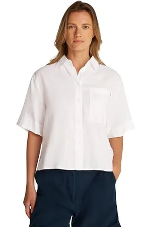 Tommy Hilfiger Damska koszula ESS LINEN RELAXED S/S WW0WW44720, biała, 44, , 70