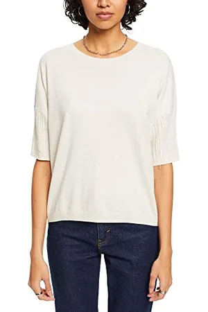 ESPRIT Collection Sweter z dzianiny z krótkim rękawem z lnu, Light Taupe, S