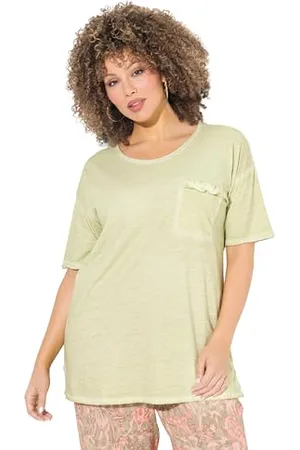 Ulla Popken Damski duży rozmiar, duże rozmiary, plus size, oversize, kieszeń na klatce piersiowej, z falbankami, pół rękawów, , 54-56