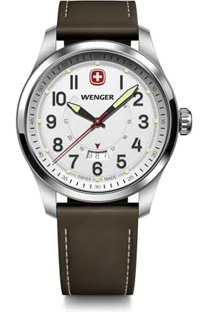 Wenger Terragraph Męski Analogowy Kwarcowy Zegarek Na Rękę, Średnica 43 mm, Wykonany W Szwajcarii, Wodoodporny Do 100 m, Skórzany Pasek, 01.0541.120