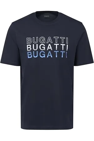 Bugatti Męski T-shirt okrągły dekolt logo nadruk krótki rękaw nowoczesny krój, , XXL