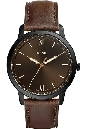 Fossil Horloge voor heren The Minimalist 3H, Quartz uurwerk, 44mm Zwart roestvrij stalen kast met een leren band, FS5551