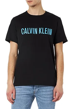 Calvin Klein Męska koszulka od piżamy S/S z okrągłym dekoltem, Czarny W/niebieski podpis, L