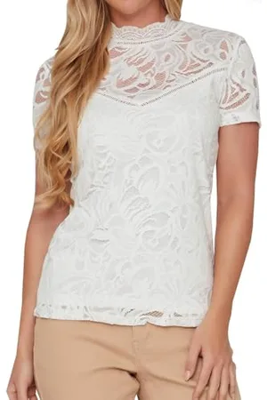 VILA Vistasia S/S Lace Noos Top damski, biały (Cloud Dancer Cloud Dancer), M