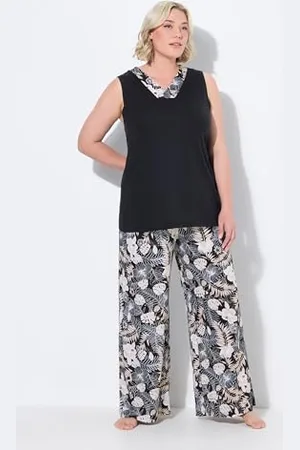 Ulla Popken Pyjama Palmes Spring Piżama czarna, 54-56 damska, , 50-52
