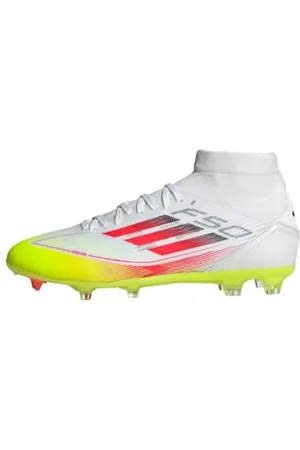 adidas Kobiety F50 LEAGUE Mid Football boots FG/MG Women, Cloud White/Lucid Red/Solar Yellow, 40 2/3 EU