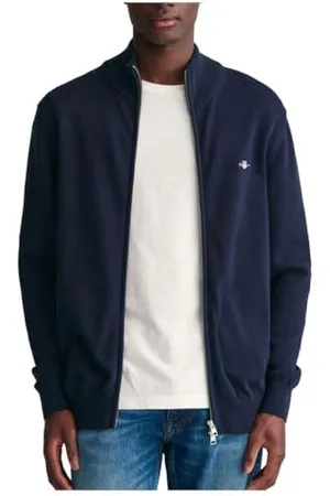 GANT Męska kurtka z dzianiny Casual Cotton Zip Cardigan z dzianiny, Evening Blue, standardowy, , L