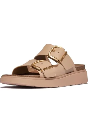 FitFlop Damskie skórzane klapki z klamrą GEN-FF dwupaskowe, beżowe, 3 UK, , 36 EU
