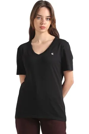 Calvin Klein Damska koszulka Ck Embro z dekoltem w serek S/S dzianinowe topy, , XS