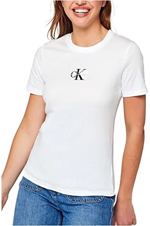 Calvin Klein Jeans Damska koszulka Monologo Slim Fit Inne dzianinowe topy, , S