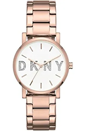 DKNY Damski zegarek Soho z trzema wskazówkami ze stopu metali, rozmiar koperty 34 mm, Różowe złoto