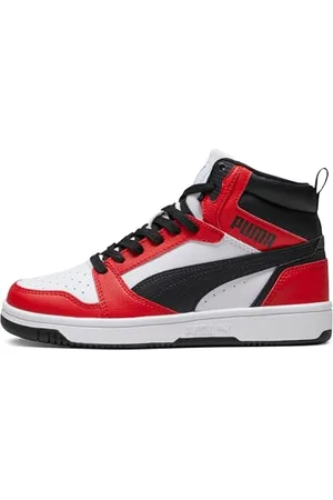PUMA Dziecięce trampki Rebound V6 Mid Jr Unisex, Biały czarny na cały czas czerwony, 38.5 EU