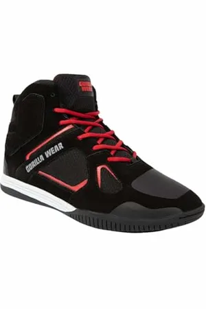 Gorilla Wear Buty kulturystyki Troy High Tops – czarne/czerwone – do uprawiania sportu, na co dzień, do treningu, sznurowadła z logo, wygodne, bardzo mocne trzymanie dla mężczyzn, , 45 EU