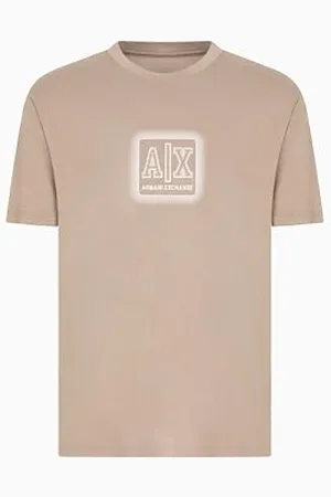 Armani Exchange Utility Edge,sustainable, Koszulka z logo Sqaure, Cashew Roasted, L Męska, , L