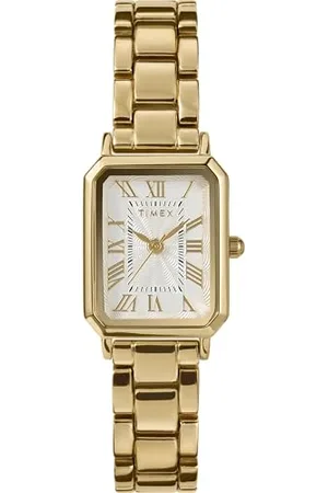 Timex Zegarek Damski Trend 21 mm, Pasek ze Stopu w Kolorze Złotym, Biała Tarcza, Obudowa w Kolorze Złotym TW2Y01200