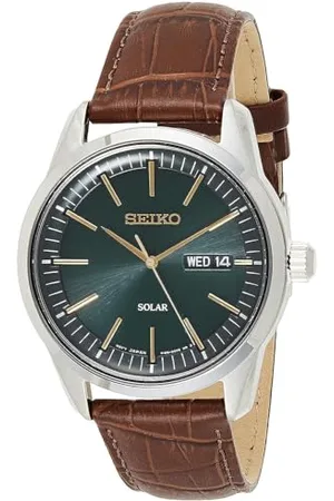 Seiko Męski analogowy zegarek słoneczny ze skórzanym paskiem SNE529P1, , pasek