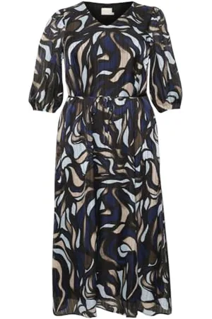 Kaffe Plus Size damska sukienka maxi V-Neck Ściereczka Half Sleeves Pockets, , 48/du?y rozmiar