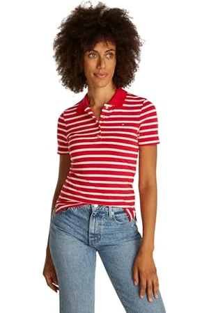 Tommy Hilfiger Damska koszulka polo 1985 SLIM PIQUE SS WW0WW43225, czerwona, XL, , XL