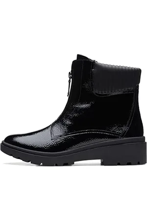 Clarks Damskie buty Calla Zip Mid Calf, czarne marszczone lakierowane tworzywo sztuczne, , 39 EU