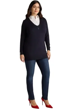 Fiorella rubino : Jegginsy granatowe prane Curvy Size Spring Summer 24, , 46 Duże rozmiary