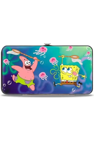 Buckle Nickelodeon Zawias uniseks dla dorosłych - Patrick Seestern & Spongebob Quallen + portfel z frędzlami Catch Pose Spongebob Squarepants, 7 x 4 US