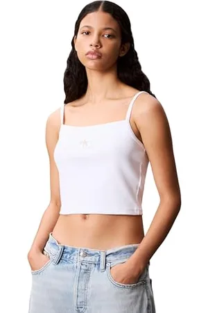 Calvin Klein Damska koszulka bez rękawów A- Woven Label Rib CAMI LV047C908G, biała (brylantowa biel), S, , S