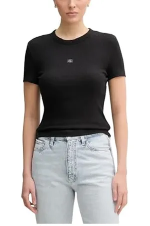 Calvin Klein CK JEANS Damska TKANA ETYKIETA RIB FITTED TEE J20J225245, różowa (srebrna piwonia), XL, , XL