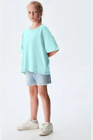 LTB Jeans Dziewczęcy T-shirt Kokaha Pull-On T Shirt z nadrukiem krótki rękaw dekolt w kształcie litery U ze 100% bawełny w kolorze niebieskim - rozmiar 128 cm, , 128 cm