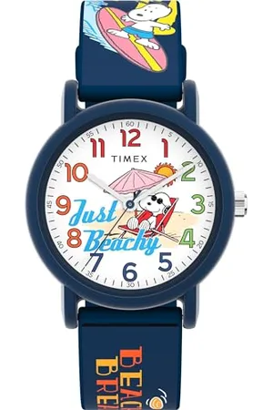 Timex Peanuts Just Beachy TW2V78600 zegarek na rękę, uniseks, 36 mm, pasek silikonowy, biały cyferblat, niebieska koperta, , bransoletka