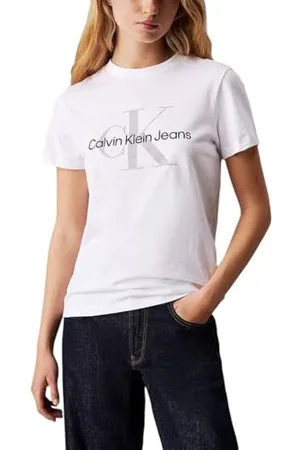 Calvin Klein Damska koszulka SS Monologo z okrągłym dekoltem 00040WL260, S/S, biała, XS, , XS