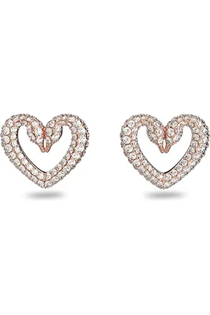 Swarovski Kolczyki zapinane na sztyft Una, Serce, Małe, Białe, Powłoka w odcieniu różowego złota