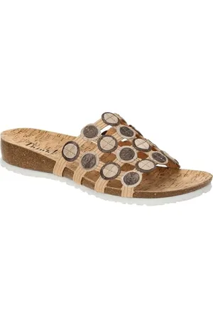 Think! Damen JULIA chromfrei gegerbte nachhaltige Pantolette, LINEN/KOMBI 4010
