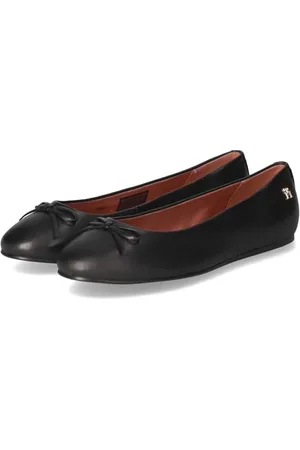 Tommy Hilfiger Damskie baleriny skórzane płaskie kokardki FW0FW08359 buty na co dzień, czarne, 38 EU, , 39 EU