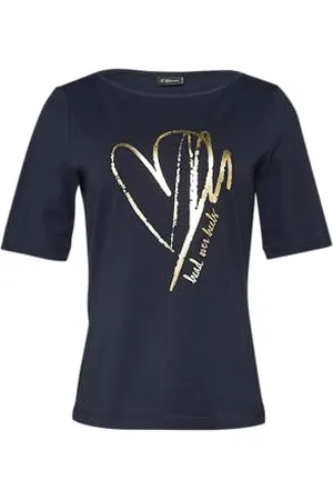 QS by s.Oliver T-shirt z mieszanki bawełny z metalicznym nadrukiem, , 34