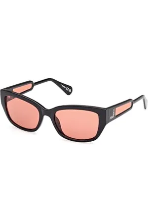 Max&Co. MO0086 Damskie okulary przeciwsłoneczne, lekkie i stylowe okulary przeciwsłoneczne, kształt soczewki motylkowe, soczewki brązowe, czarne błyszczące, , 54/18/140