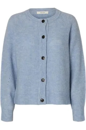 SELECTED SLFLULU LS Knit Short Cardigan B NOOS, niebieski kaszmir/szczegóły: melanż, S
