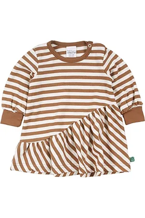 Green Cotton Dziewczęca sukienka w paski
