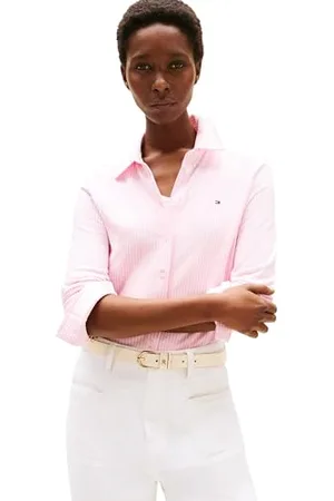 Tommy Hilfiger Damska koszulka polo L/S, Różowy (Ithaca Stp/Klasyczny różowy), S