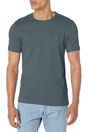 HUGO BOSS Męski T-shirt Tonal Woven Patch Logo Jersey, ciemnoniebiesko-zielony, mały, , S