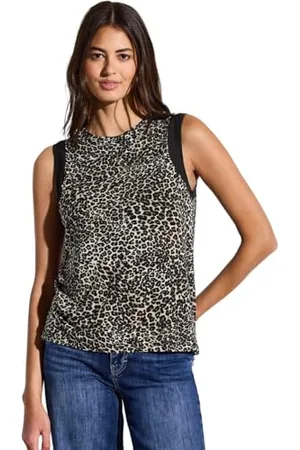 Street one Nadruk Jersey top w.Chiffon Shoulder Black 44, , 44