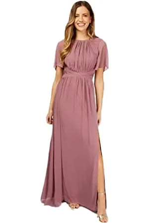 Little Mistress Damska fioletowa sukienka maxi z rękawami dla druhny, rozmiar 12 UK, różowa