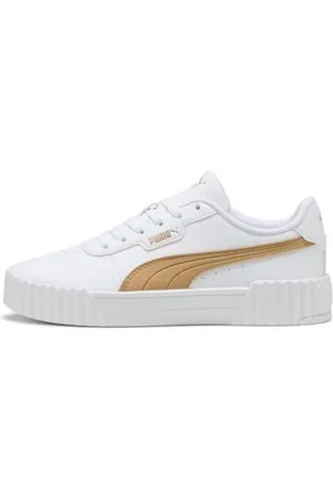 PUMA Damskie trampki Carina 3.0 Aqua Metallics, białe-Light Sand Gold, 4,5 UK, Białe światło piasek złoto, 37.5 EU