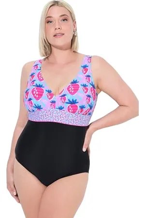 Ulla Popken Damski duży rozmiar plus size kostium kąpielowy Laura, truskawki, , 54