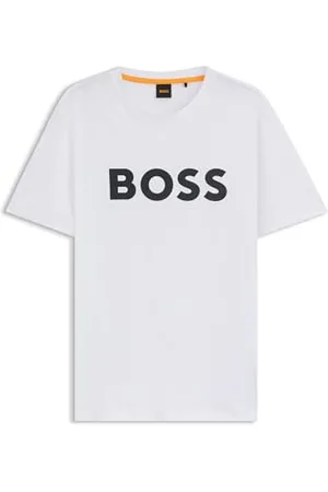 HUGO BOSS Thinking 1 t-shirt męski z bawełnianego dżerseju z gumowanym nadrukiem logo, , L